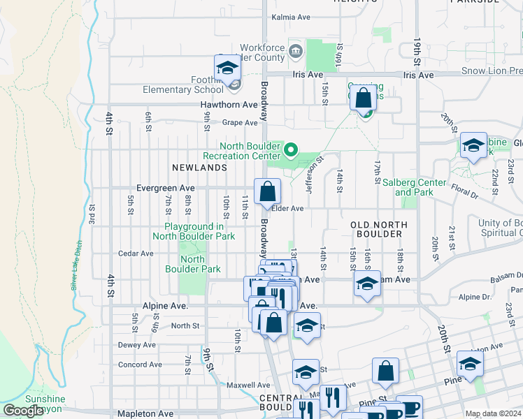 map of restaurants, bars, coffee shops, grocery stores, and more near in Boulder