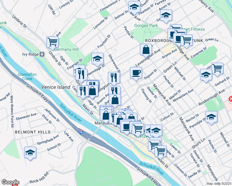 map of restaurants, bars, coffee shops, grocery stores, and more near 200 Dupont Street in Philadelphia