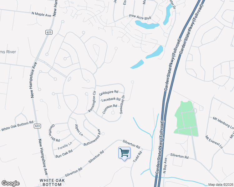 map of restaurants, bars, coffee shops, grocery stores, and more near 1664 Goldspire Road in Toms River