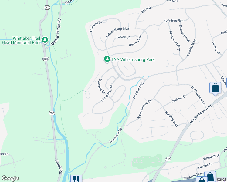 map of restaurants, bars, coffee shops, grocery stores, and more near 906 Kings Arms Drive in Downingtown