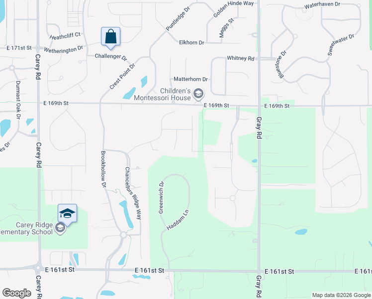 map of restaurants, bars, coffee shops, grocery stores, and more near 16740 Glen Way in Westfield