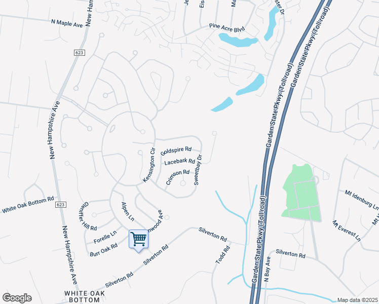 map of restaurants, bars, coffee shops, grocery stores, and more near 1665 Goldspire Road in Toms River