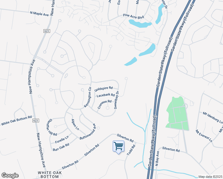 map of restaurants, bars, coffee shops, grocery stores, and more near 1665 Goldspire Road in Toms River