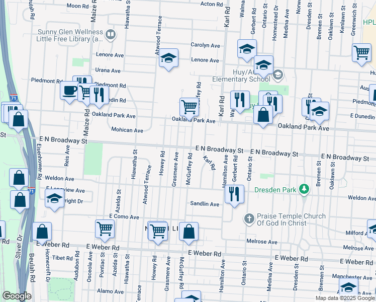 map of restaurants, bars, coffee shops, grocery stores, and more near 3137 Mcguffey Road in Columbus