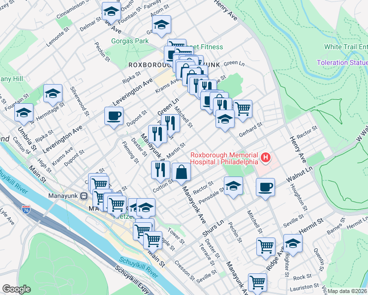 map of restaurants, bars, coffee shops, grocery stores, and more near 419 Martin Street in Philadelphia