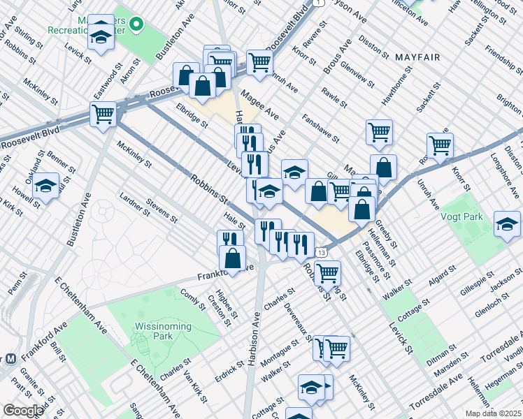 map of restaurants, bars, coffee shops, grocery stores, and more near 6306 Battersby Street in Philadelphia