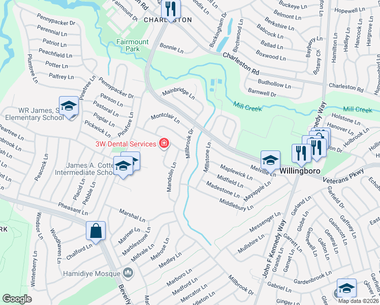 map of restaurants, bars, coffee shops, grocery stores, and more near 214 Millbrook Drive in Willingboro