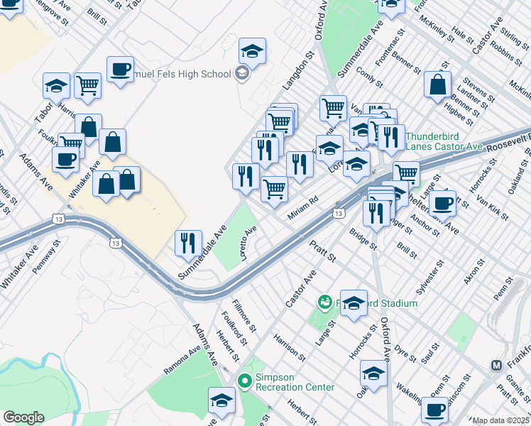 map of restaurants, bars, coffee shops, grocery stores, and more near 952 Marcella Street in Philadelphia