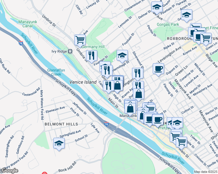 map of restaurants, bars, coffee shops, grocery stores, and more near 107 Ripka Street in Philadelphia