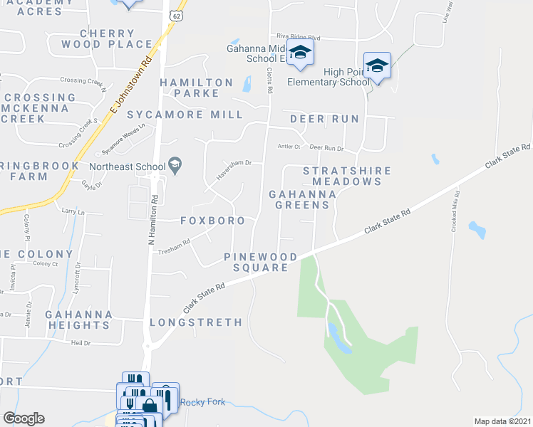 map of restaurants, bars, coffee shops, grocery stores, and more near 518 Clotts Road in Columbus