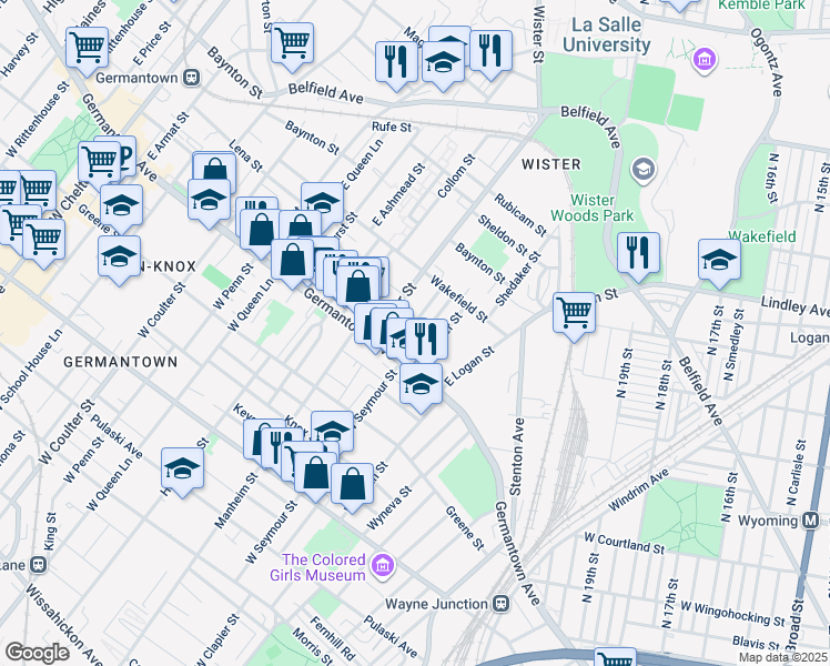 map of restaurants, bars, coffee shops, grocery stores, and more near 39 East Seymour Street in Philadelphia