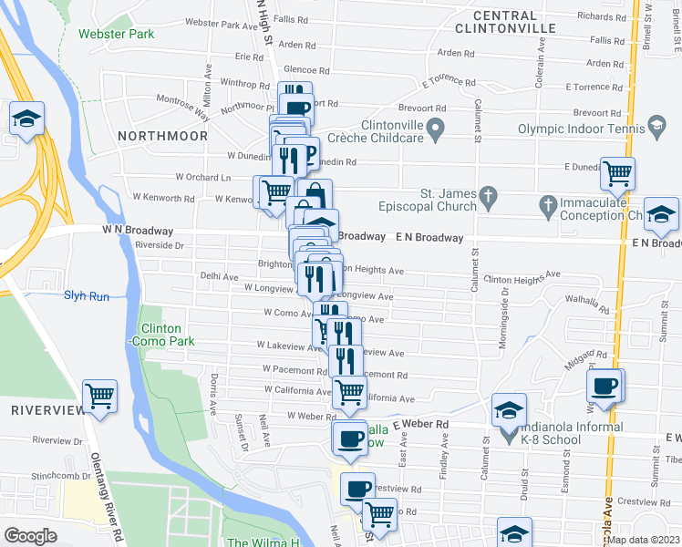 map of restaurants, bars, coffee shops, grocery stores, and more near 33 Clinton Heights Avenue in Columbus