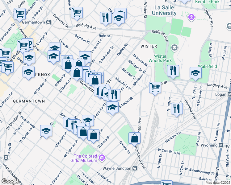 map of restaurants, bars, coffee shops, grocery stores, and more near 58 East Seymour Street in Philadelphia