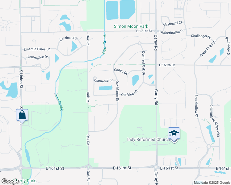 map of restaurants, bars, coffee shops, grocery stores, and more near 2670 Old Vines Drive in Westfield