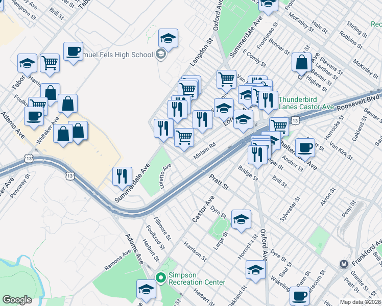 map of restaurants, bars, coffee shops, grocery stores, and more near 952 Marcella Street in Philadelphia