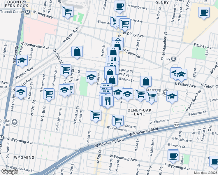 map of restaurants, bars, coffee shops, grocery stores, and more near in Philadelphia