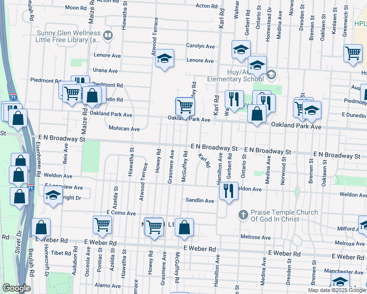 map of restaurants, bars, coffee shops, grocery stores, and more near 3156 Grasmere Avenue in Columbus