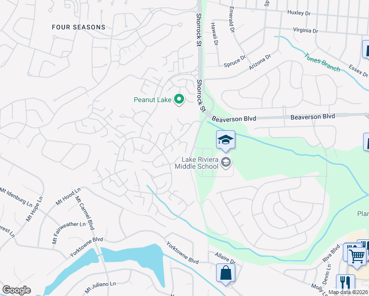 map of restaurants, bars, coffee shops, grocery stores, and more near 1023A Shetland Drive in Lakewood