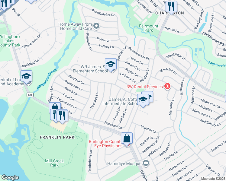 map of restaurants, bars, coffee shops, grocery stores, and more near 194 Pageant Lane in Willingboro