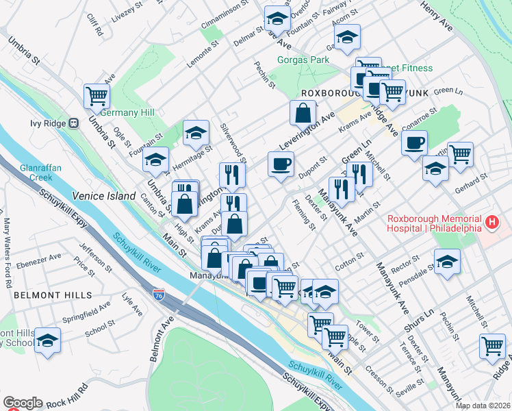 map of restaurants, bars, coffee shops, grocery stores, and more near 245-47 Dupont Place in Philadelphia
