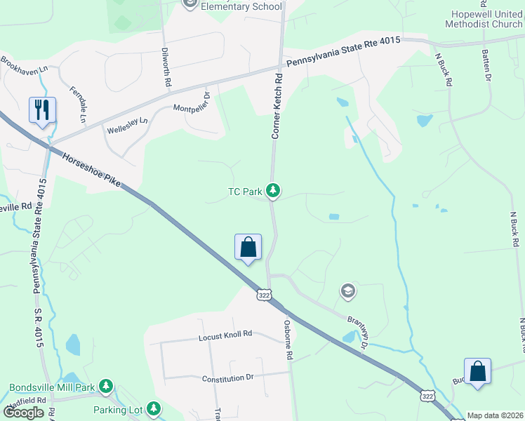 map of restaurants, bars, coffee shops, grocery stores, and more near 10 Heatherwynd Farm Bl in Downingtown