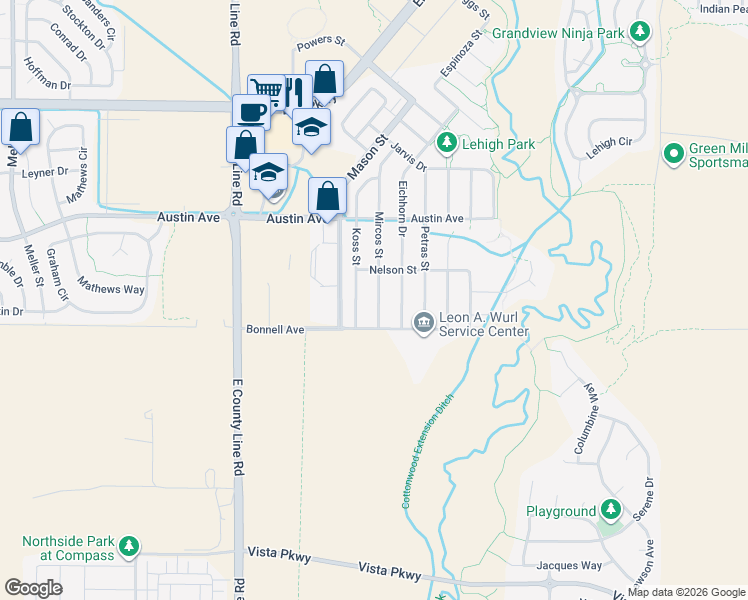 map of restaurants, bars, coffee shops, grocery stores, and more near 1126 Mircos Street in Erie
