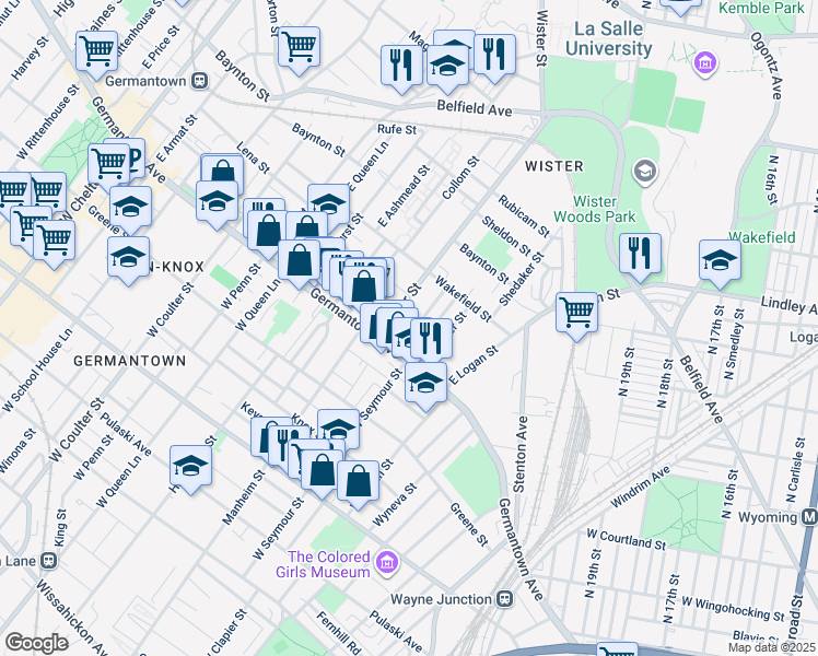 map of restaurants, bars, coffee shops, grocery stores, and more near 63-65 East Garfield Street in Philadelphia