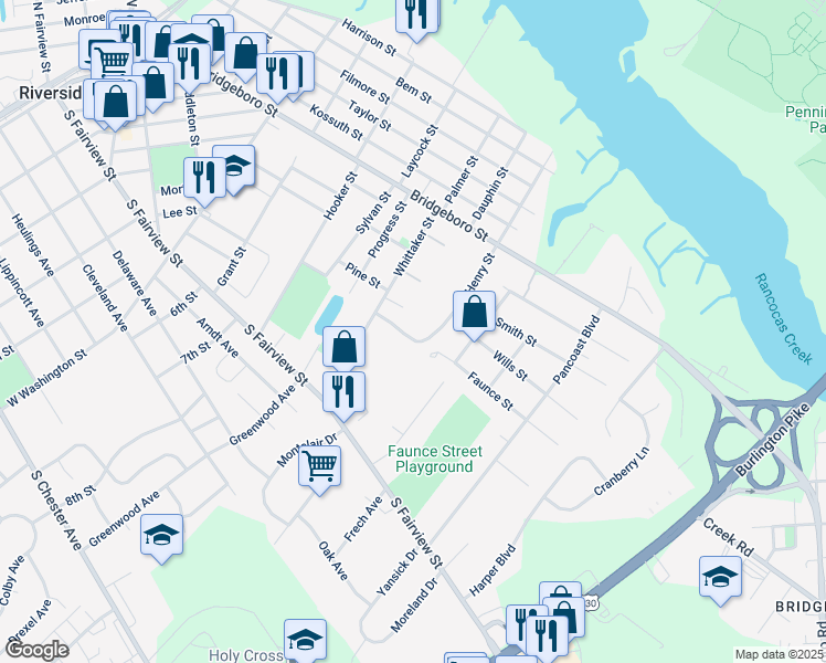 map of restaurants, bars, coffee shops, grocery stores, and more near 15 Henry Street in Delran