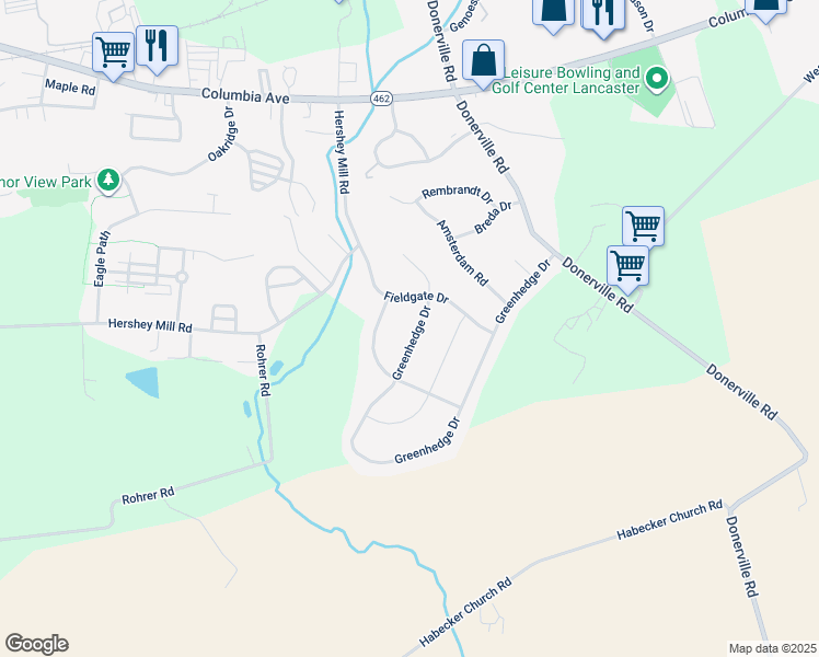 map of restaurants, bars, coffee shops, grocery stores, and more near 620 Greenhedge Drive in Lancaster