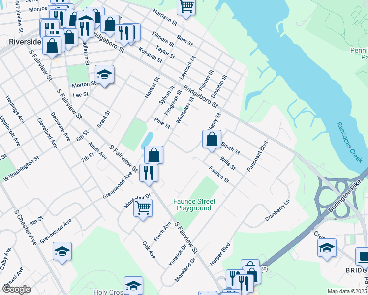 map of restaurants, bars, coffee shops, grocery stores, and more near 15 Henry Street in Delran
