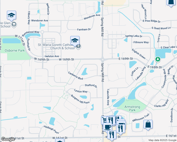 map of restaurants, bars, coffee shops, grocery stores, and more near 556 Gosford Court in Westfield