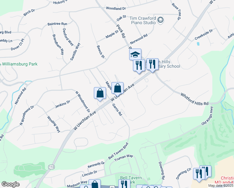 map of restaurants, bars, coffee shops, grocery stores, and more near 305 West Uwchlan Avenue in Downingtown