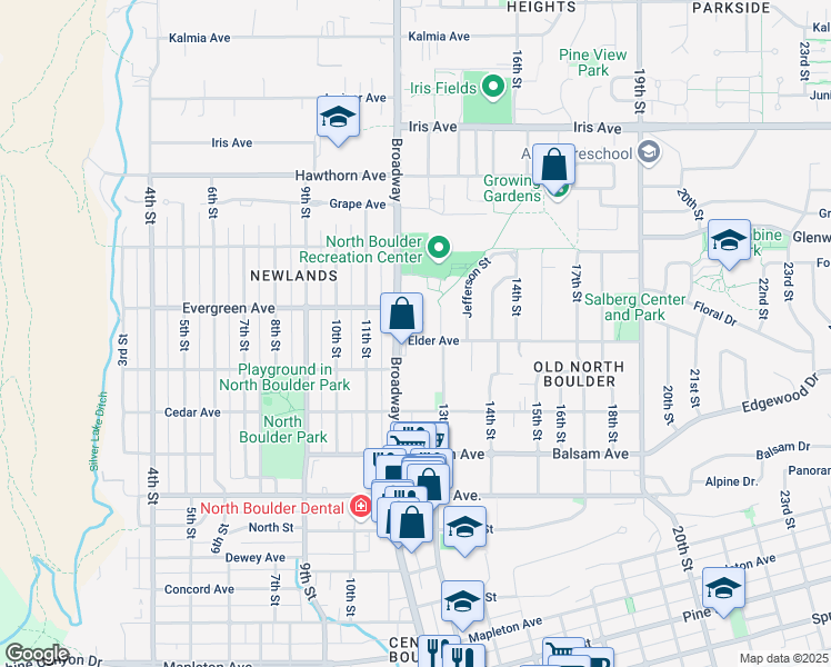 map of restaurants, bars, coffee shops, grocery stores, and more near in Boulder
