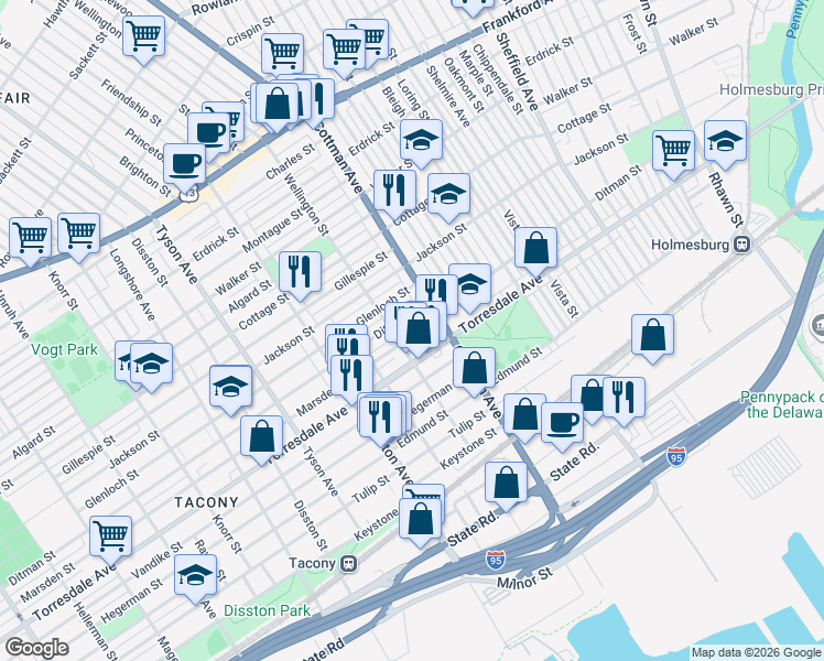 map of restaurants, bars, coffee shops, grocery stores, and more near in Philadelphia