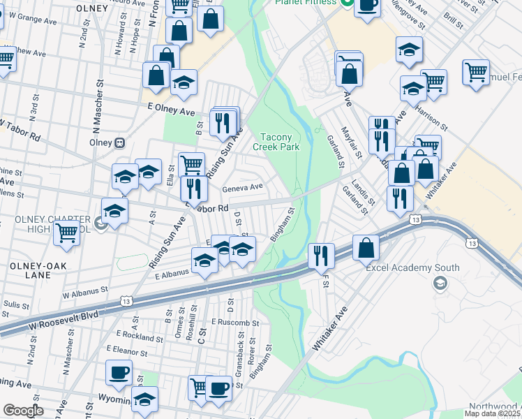 map of restaurants, bars, coffee shops, grocery stores, and more near 5252 Marwood Road in Philadelphia