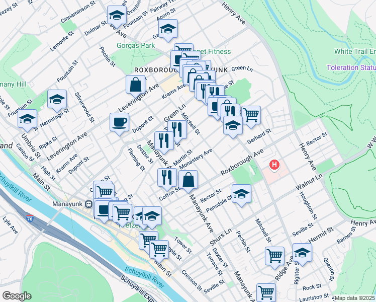 map of restaurants, bars, coffee shops, grocery stores, and more near 4362B Pechin Street in Philadelphia