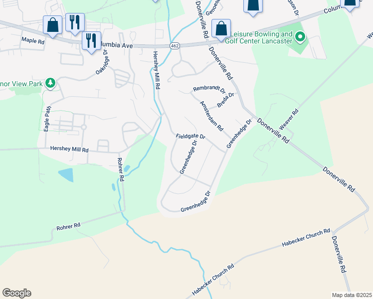 map of restaurants, bars, coffee shops, grocery stores, and more near 620 Greenhedge Drive in Lancaster