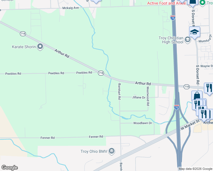 map of restaurants, bars, coffee shops, grocery stores, and more near 606 Barnhart Road in Troy