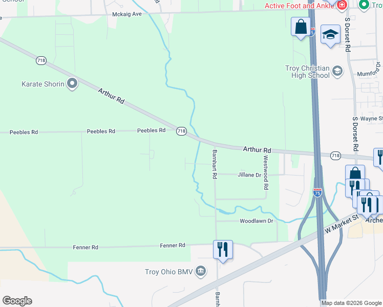 map of restaurants, bars, coffee shops, grocery stores, and more near 606 Barnhart Road in Troy