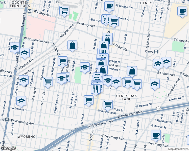 map of restaurants, bars, coffee shops, grocery stores, and more near 528 West Duncannon Avenue in Philadelphia