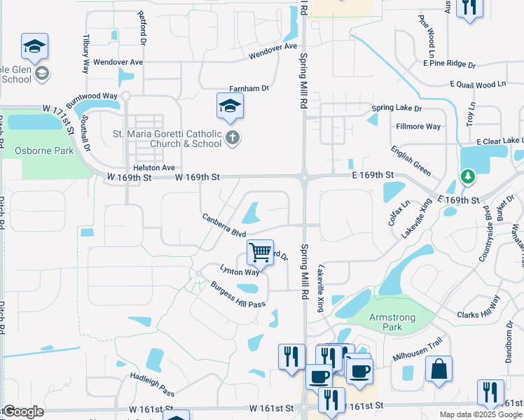 map of restaurants, bars, coffee shops, grocery stores, and more near 556 Gosford Court in Westfield