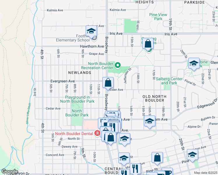 map of restaurants, bars, coffee shops, grocery stores, and more near in Boulder