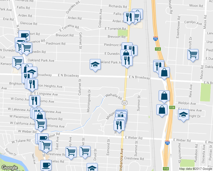 map of restaurants, bars, coffee shops, grocery stores, and more near 410 Clinton Heights Avenue in Columbus