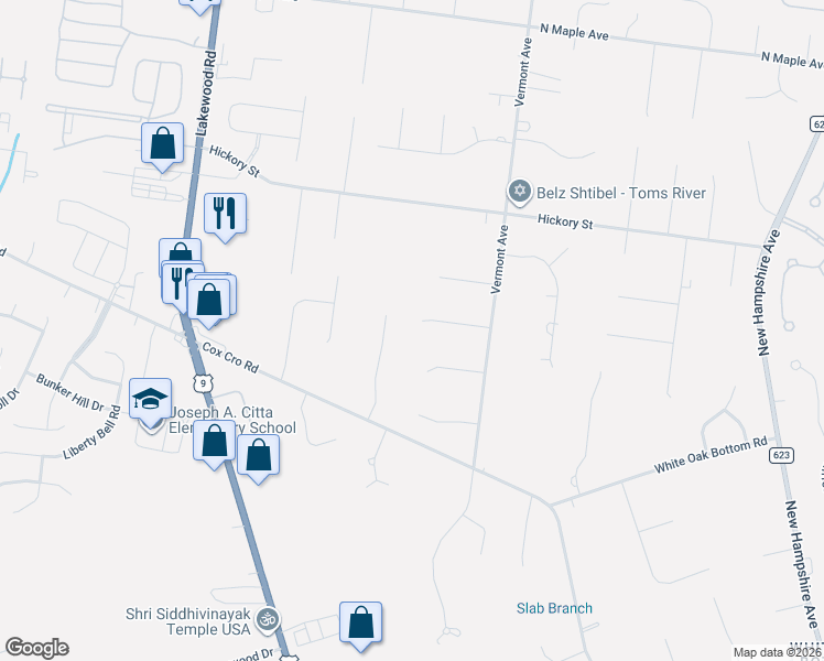 map of restaurants, bars, coffee shops, grocery stores, and more near 1179 Cynthia Lane in Toms River