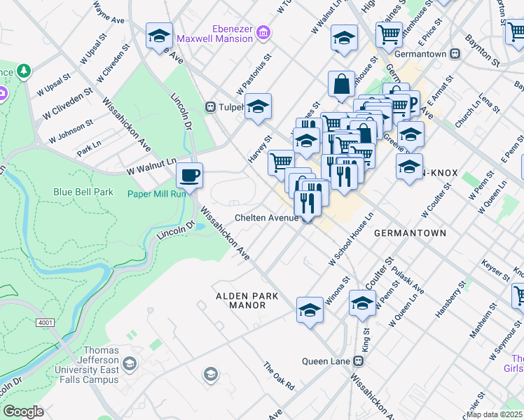 map of restaurants, bars, coffee shops, grocery stores, and more near 5818 Morris Street in Philadelphia