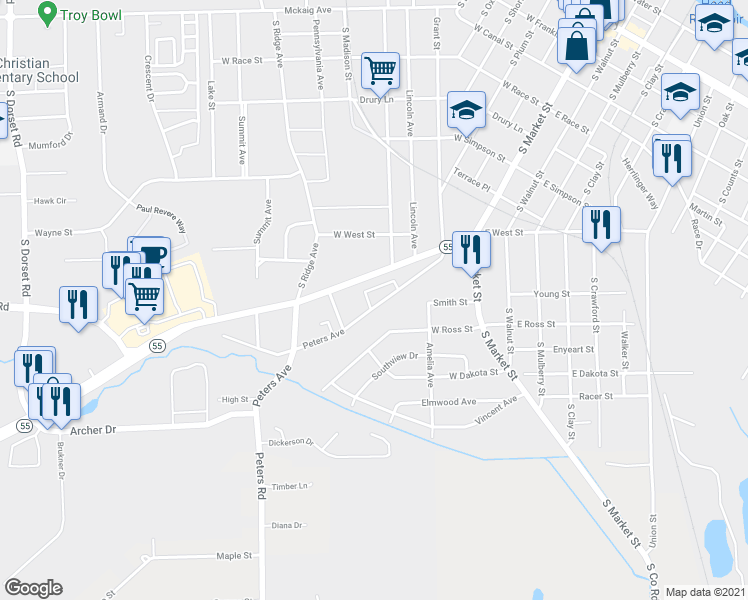 map of restaurants, bars, coffee shops, grocery stores, and more near 337 Peters Avenue in Troy