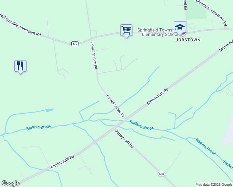 map of restaurants, bars, coffee shops, grocery stores, and more near 36 Folwell Station Road in Springfield