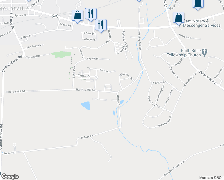 map of restaurants, bars, coffee shops, grocery stores, and more near 304 Horseshoe Loop in Mountville