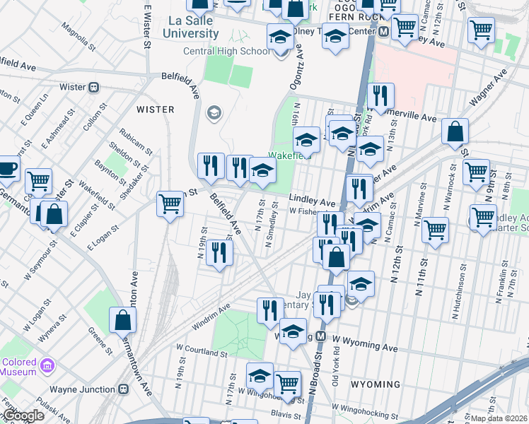 map of restaurants, bars, coffee shops, grocery stores, and more near 5021 North 17th Street in Philadelphia