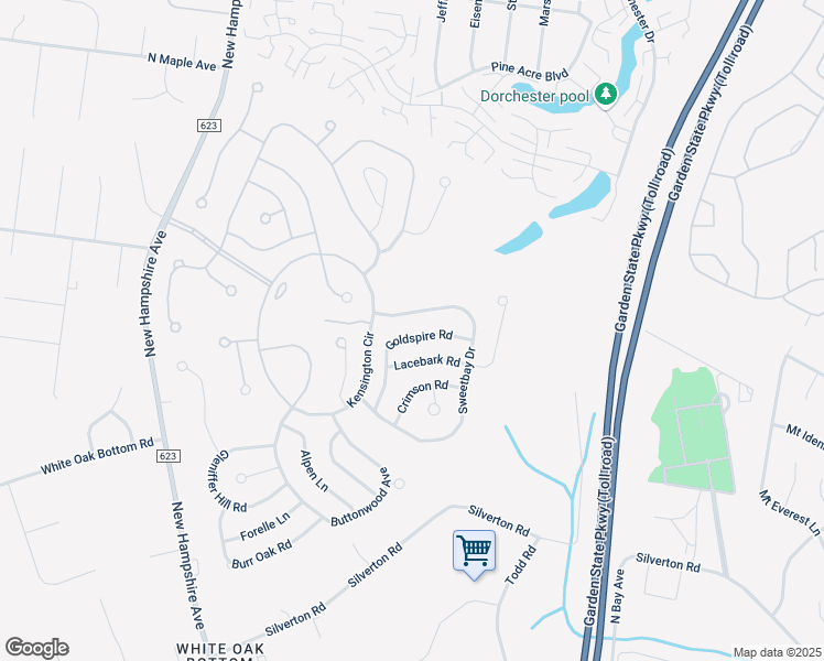 map of restaurants, bars, coffee shops, grocery stores, and more near 1632 Goldspire Road in Toms River